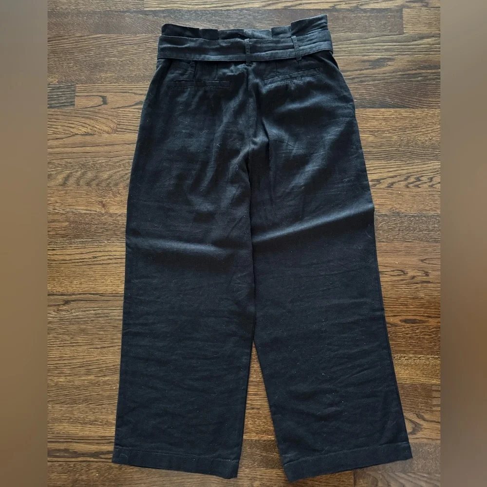 H&M Linen Blend High Rise Wide Leg Ankle Length Pants, Black, Size: 4